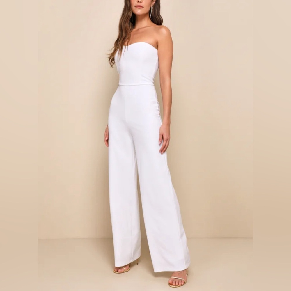 Edith White Strapless Wide-Leg Jumpsuit